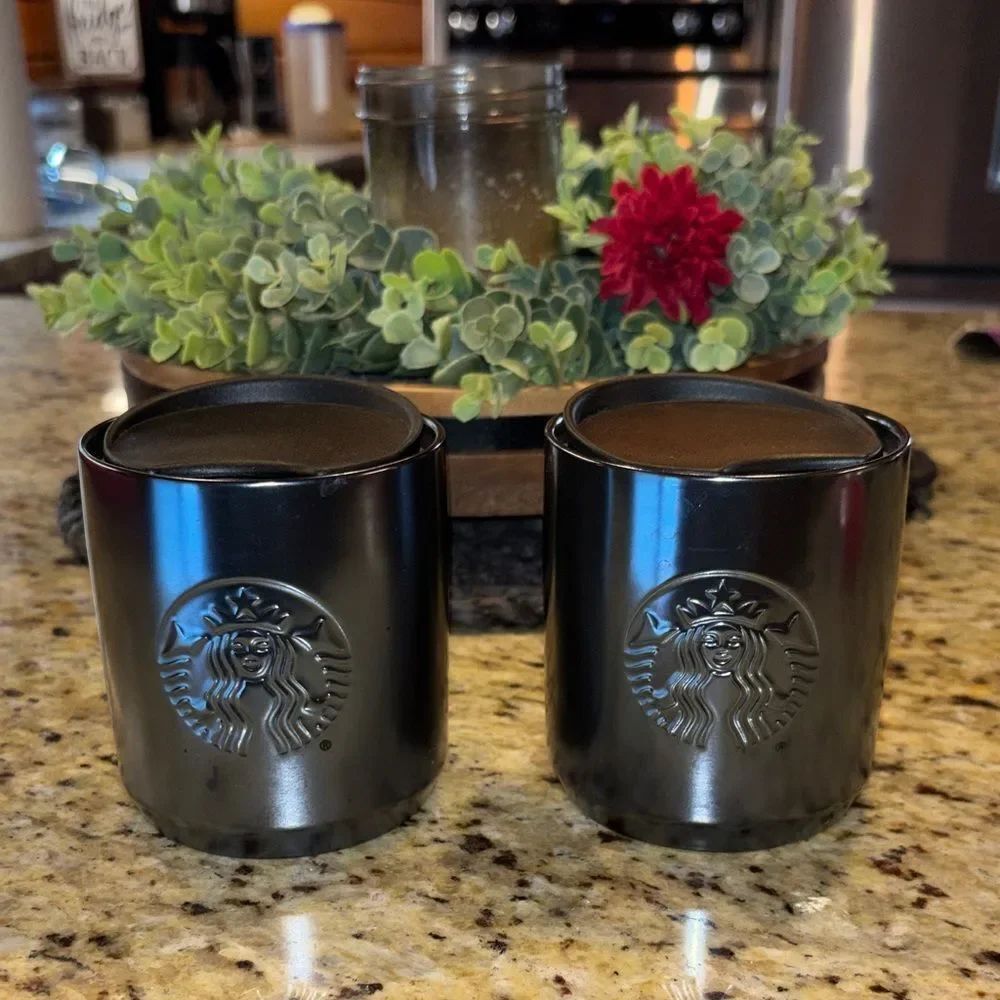 Starbucks Black Ceramic Espresso Shot Cups with Embossed Siren (Pair)